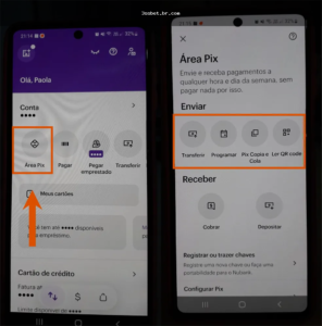 Comprovante digital e histórico de transações em tela de celular
