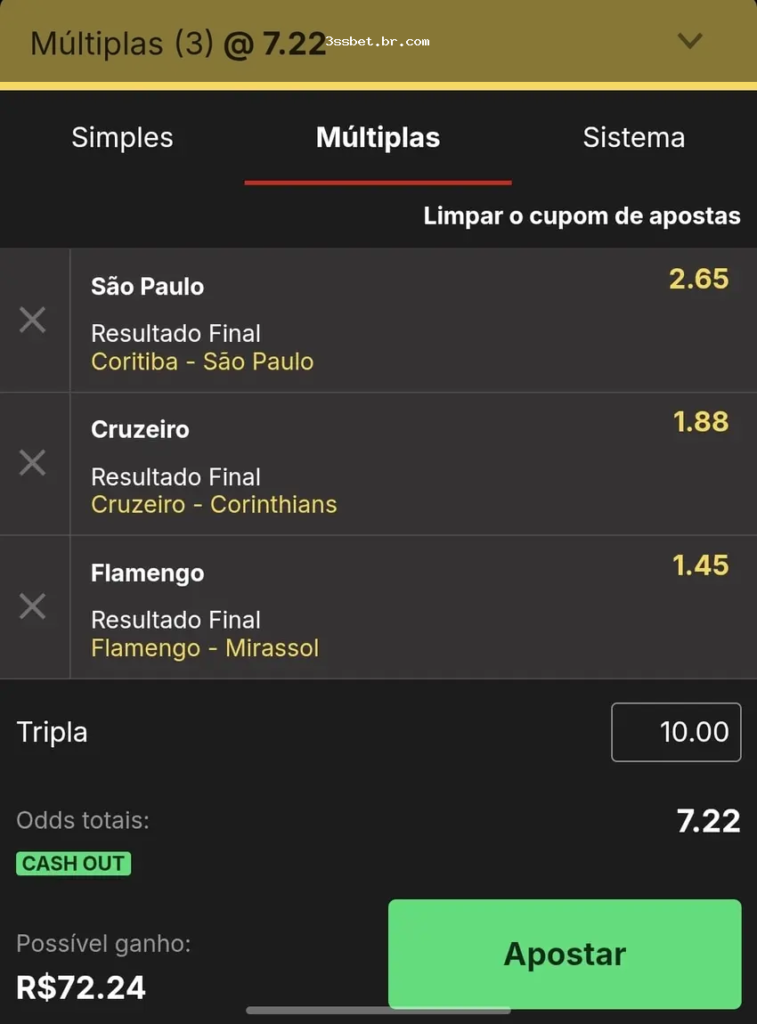 Imagem ilustrativa do bilhete de apostas múltiplas na 3ssbet