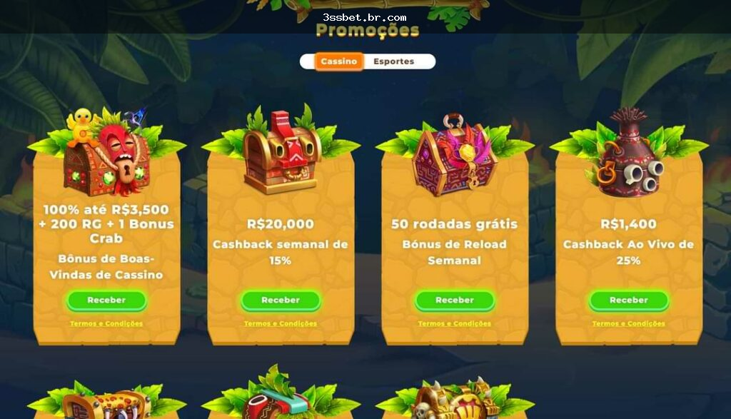 Interface mobile da 3ssbet com cassino, sportsbook e área de saldo