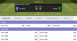 Tela conceitual de acompanhamento ao vivo com odds, placar e bilhete de aposta